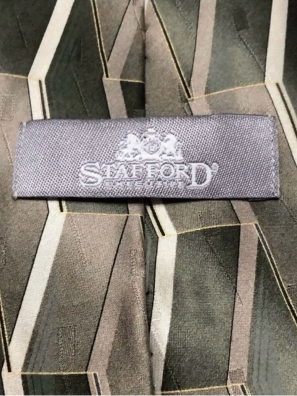 Stafford Tie Men’s Green & Tan Pattern Silk Tie Office Business Dress Necktie